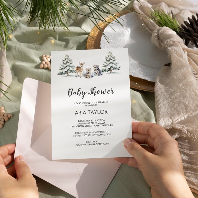 Invitación Winter Woodland Baby Animals Baby Shower (Subido por el creador)