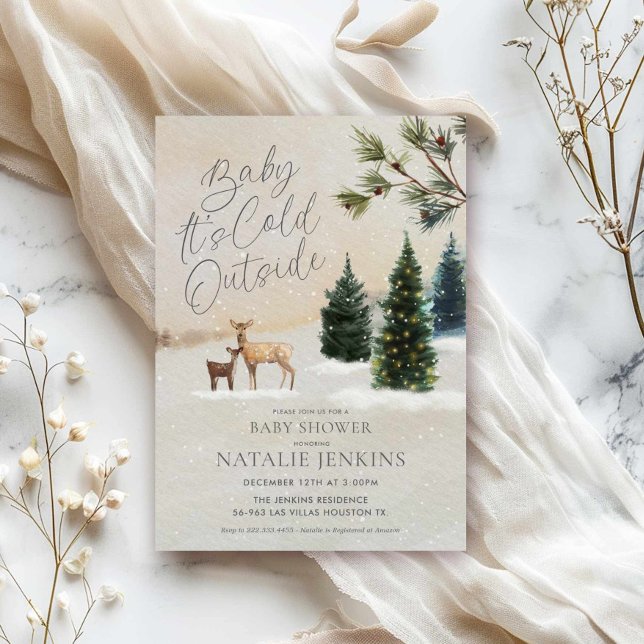 Invitación Winter Woodland Baby It's Frío fuera de Baby Showe (Baby It's Cold Outside Gender Neutral Baby Shower Invitation)