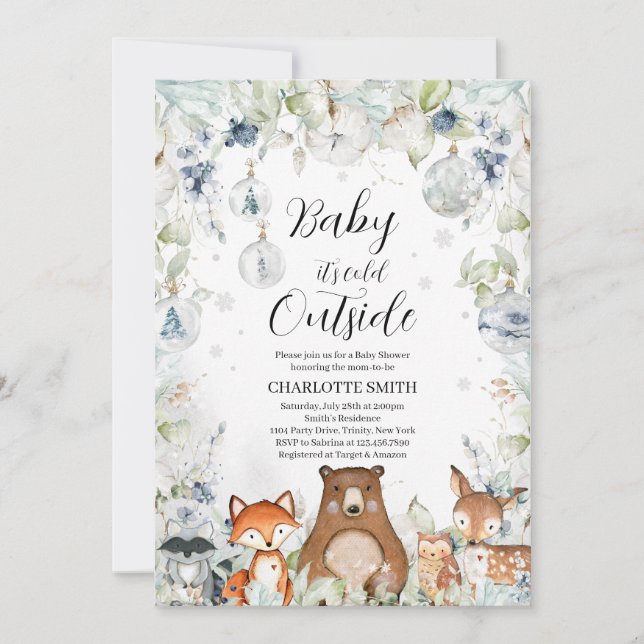 Invitación Winter Woodland Baby Shower (Anverso)