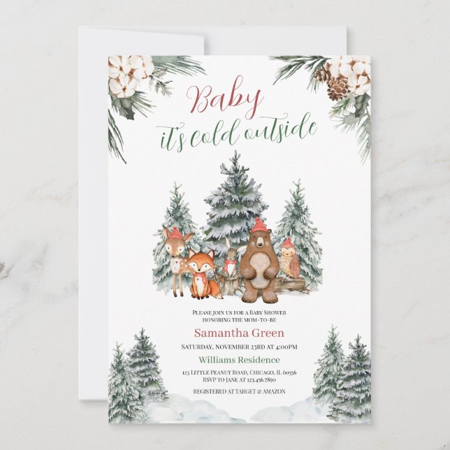 Invitación Winter Woodland Baby Shower (Anverso)