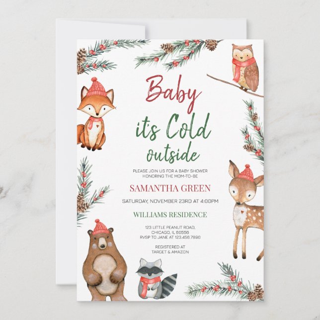 Invitación Winter Woodland Baby Shower (Anverso)