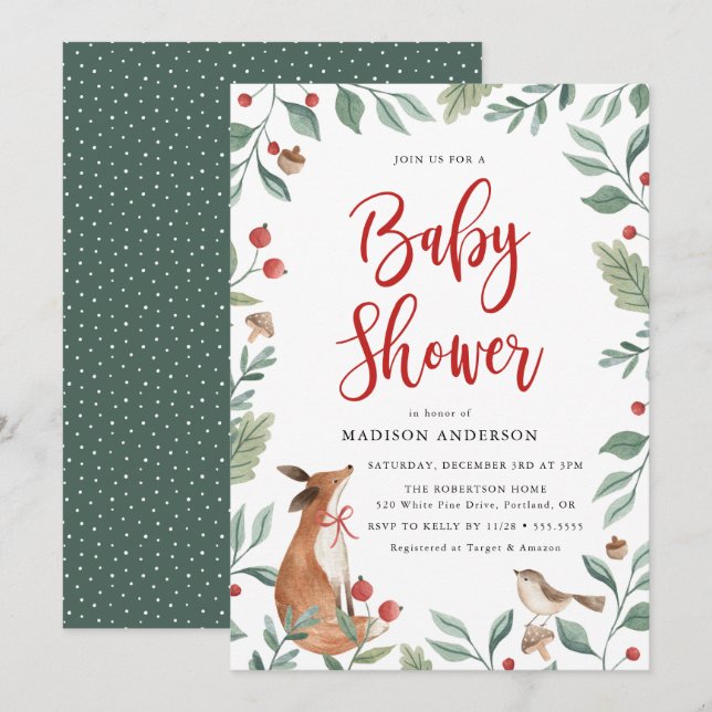 Invitación Winter Woodland | Baby Shower (Anverso / Reverso)