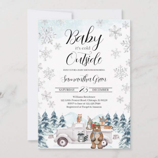 Invitación Winter Woodland Baby Shower (Anverso)