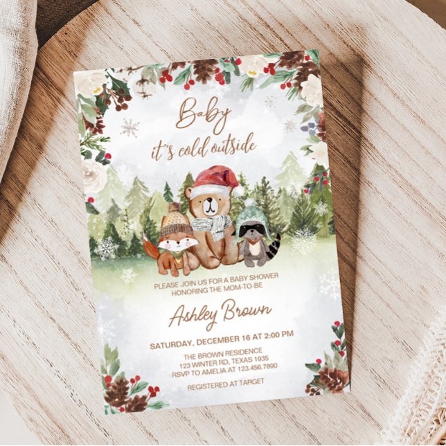 Invitación Winter Woodland Baby Shower (Winter Forest Baby Shower Invitation)