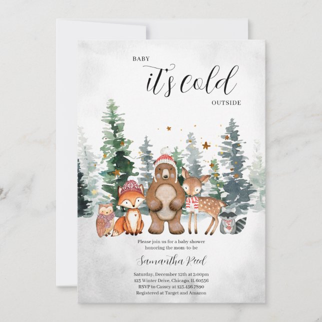 Invitación Winter Woodland Baby Shower (Anverso)