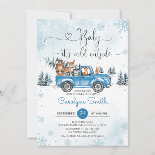 Invitación Winter Woodland Blue Truck Baby Shower