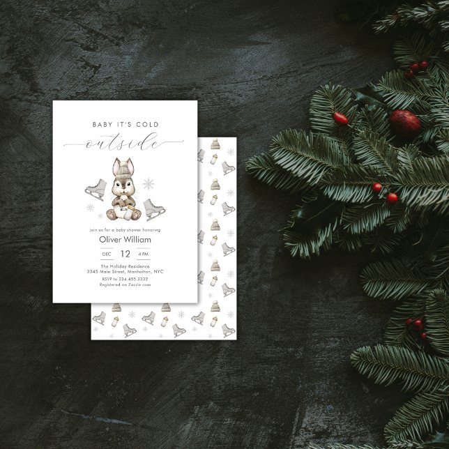 Invitación Winter Woodland Bunny Ice Skate Baby Shower (Winter Woodland Bunny Ice Skate Baby Shower Invitation)