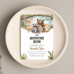 Invitación Winter Woodland Cute Animals Baby Shower