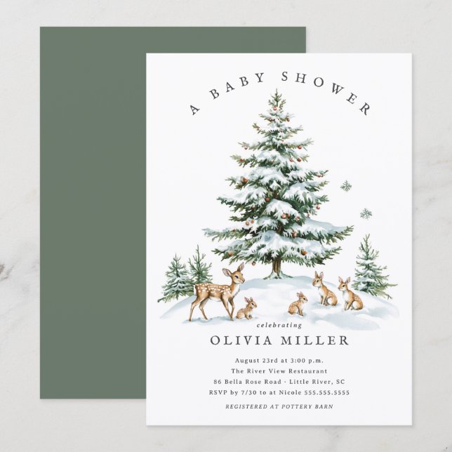 Invitación Winter Woodland Deer Baby Shower (Anverso / Reverso)