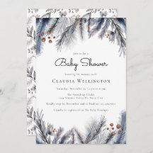 Winter Woodland Foliage Watercolor Baby Shower