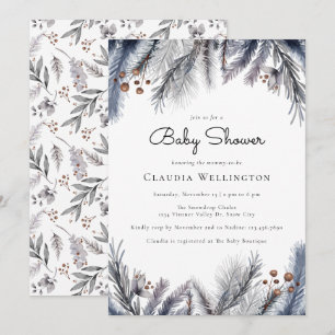 Invitación Winter Woodland Foliage Watercolor Baby Shower