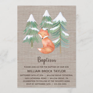 Invitación Winter Woodland Fox Baptism