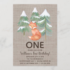 Invitación Winter Woodland Fox Primera fiesta de cumpleaños