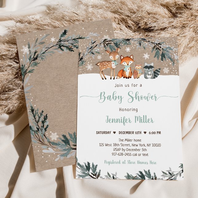 Invitación Winter Woodland Greenery Baby Shower (Subido por el creador)