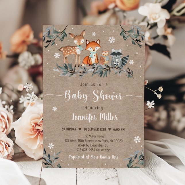 Invitación Winter Woodland Greenery Rustic Baby Shower (Subido por el creador)