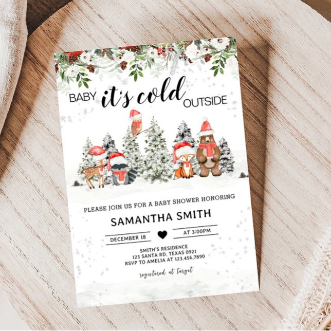 Invitación Winter Woodland hace frío fuera de Baby Shower (Winter Woodland Baby Shower Invitation)