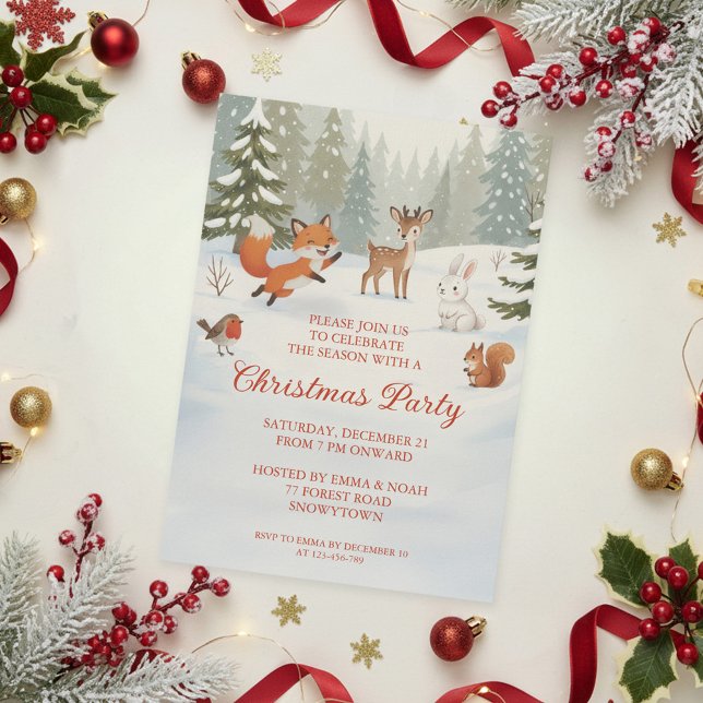 Invitación Winter Woodland Merry Christmas Forest Animals (Subido por el creador)