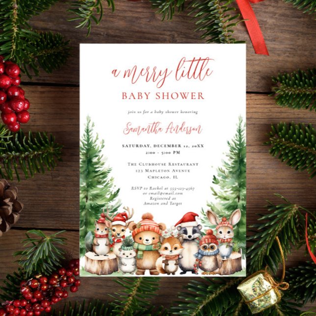 Invitación Winter Woodland Merry Pequeños Navidades Baby Show (Subido por el creador)
