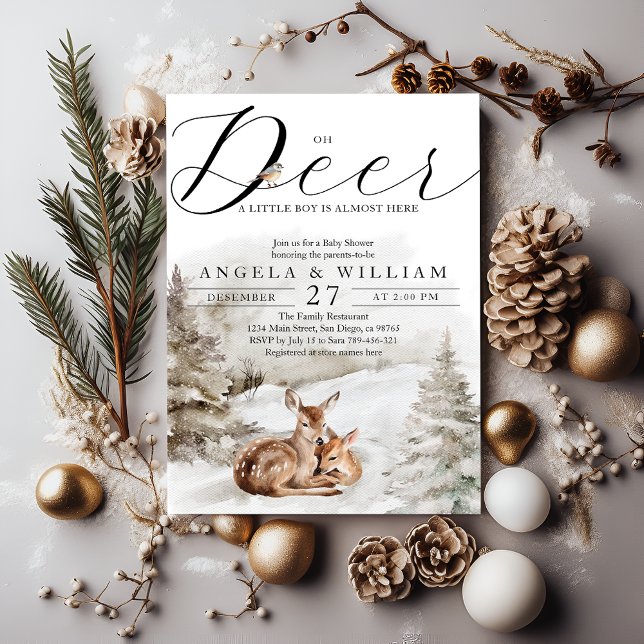 Invitación Winter Woodland Oh Deer Theme Baby Boy Shower (Subido por el creador)
