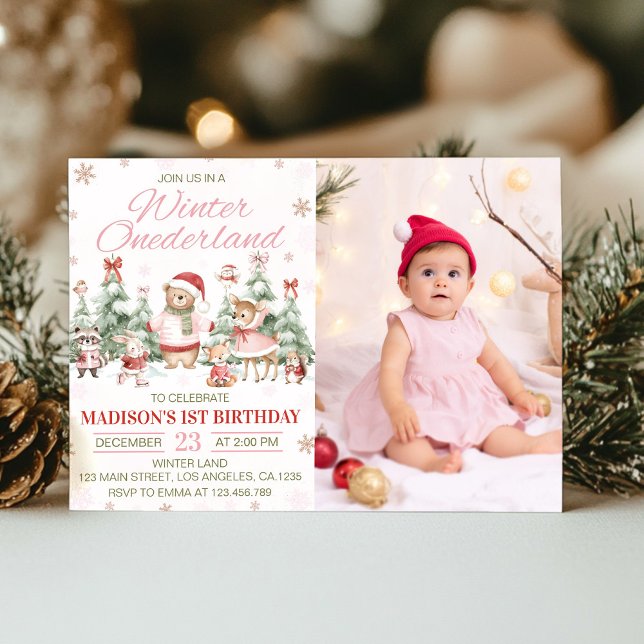 Invitación Winter Woodland Onederland Girl Birthday Photo (Subido por el creador)