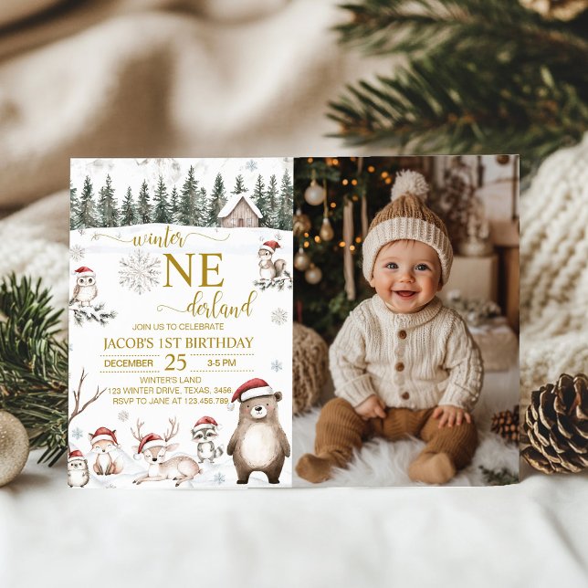 Invitación Winter Woodland Onederland Primera foto de cumplea (Subido por el creador)