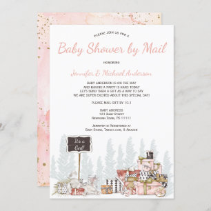 Invitación Winter Woodland Pink Bunny Baby Shower Por Correo