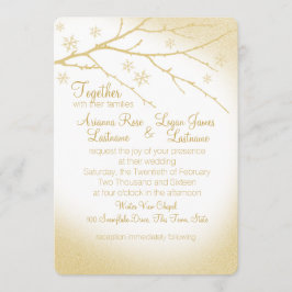 Invitación Winter Woodland Snowflakes Gold Boda