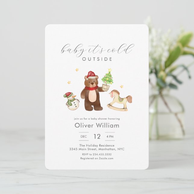 Invitación Winter Woodland Teddy Bear Snowman Baby Shower (Anverso de pie)