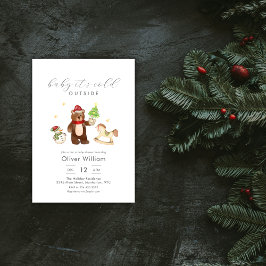 Invitación Winter Woodland Teddy Bear Snowman Baby Shower