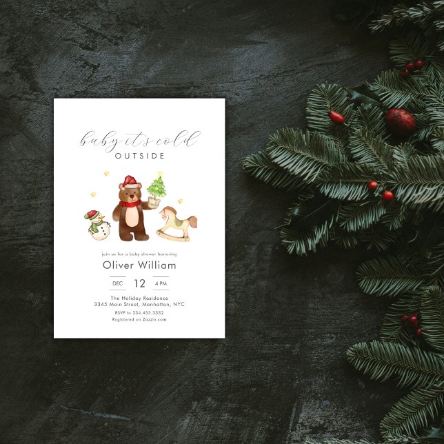 Invitación Winter Woodland Teddy Bear Snowman Baby Shower (Winter Woodland Teddy Bear Snowman Baby Shower Invitation)