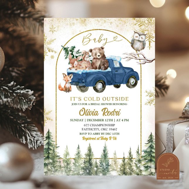 Invitación Winter Woodland Truck Animal Forest Baby Shower (Subido por el creador)