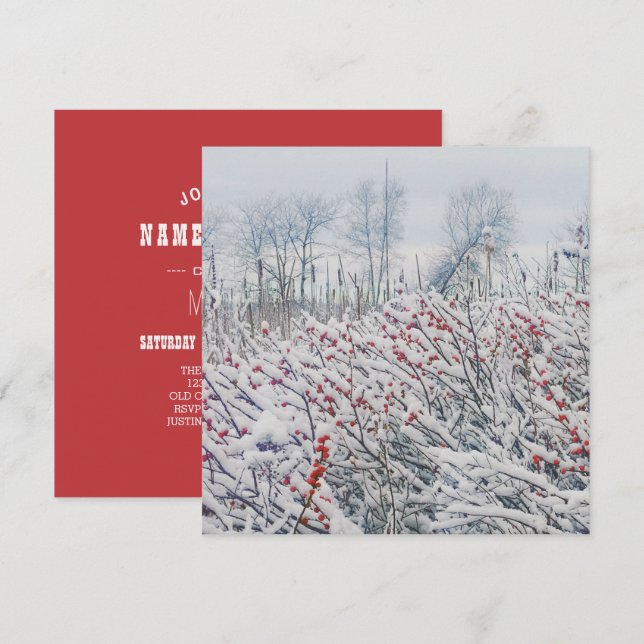 Invitación winterberry y cattails (Anverso / Reverso)