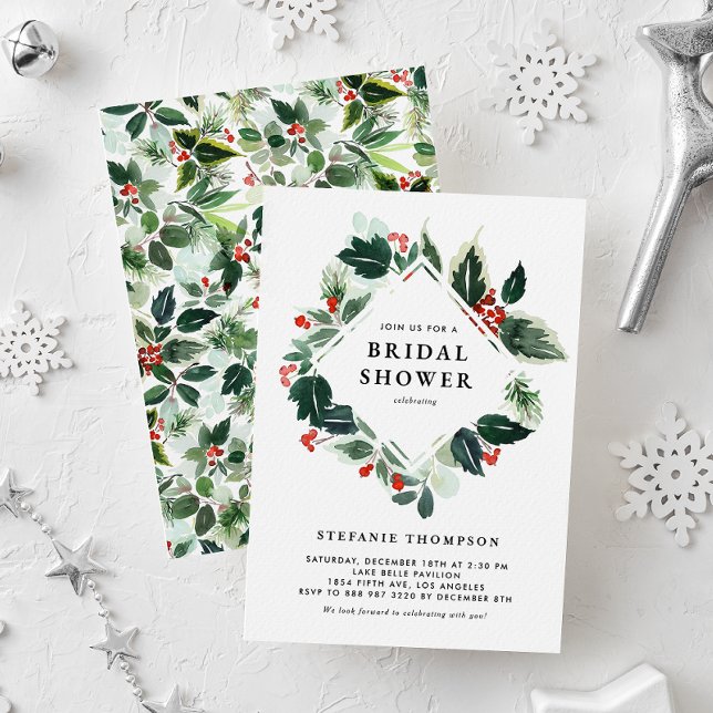 Invitación Winterberry y Holly Greenery Bridal Shower (Subido por el creador)