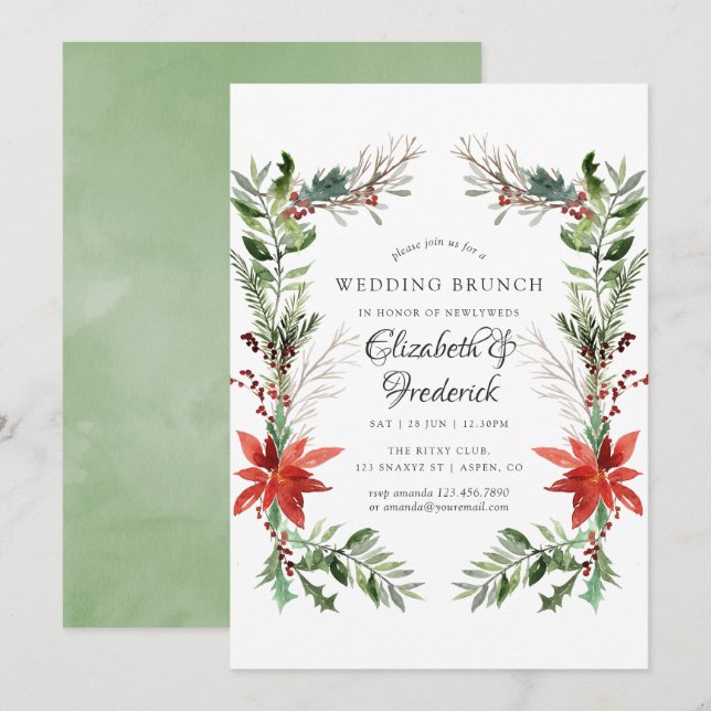 Invitación Wintertide Navidades de Woodland Boda Brunch (Anverso / Reverso)