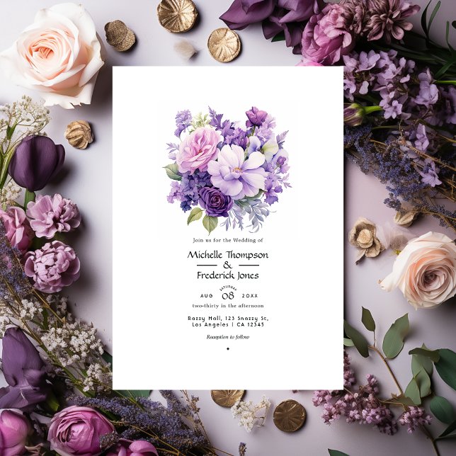 Invitación Wintry Purple Floral Boda (Subido por el creador)