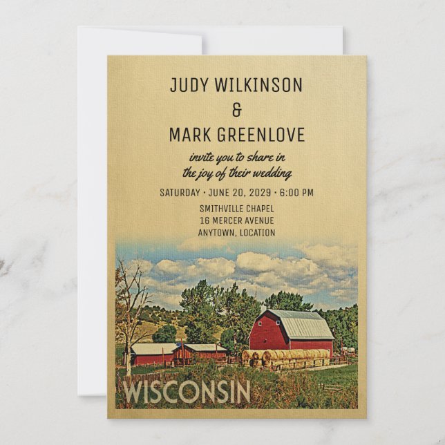 Invitación Wisconsin Wedding Invitation Farm Barn Rustic (Anverso)