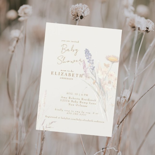 Invitación Wispy Botanical Floral Cream Baby Shower (Subido por el creador)