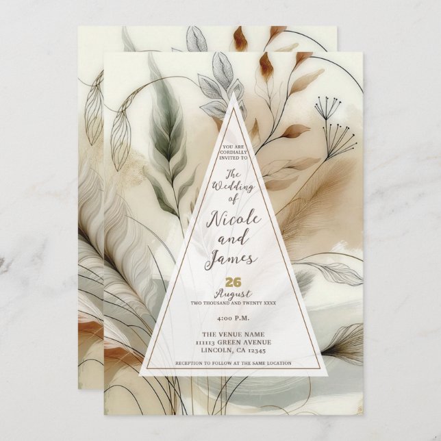Invitación Wispy Greenery Boda del Boho Botánico Moderno (Anverso / Reverso)