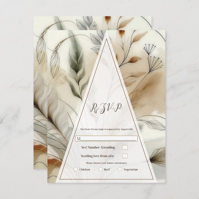 Invitación Wispy Greenery Modern Botanical Boho Wedding RSVP (Anverso / Reverso)