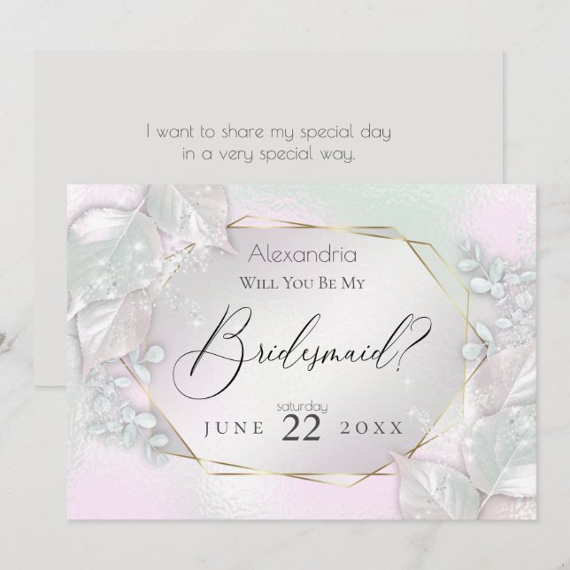 Invitación Wispy Pink Shimmery Serás Mi Novia (Anverso / Reverso)