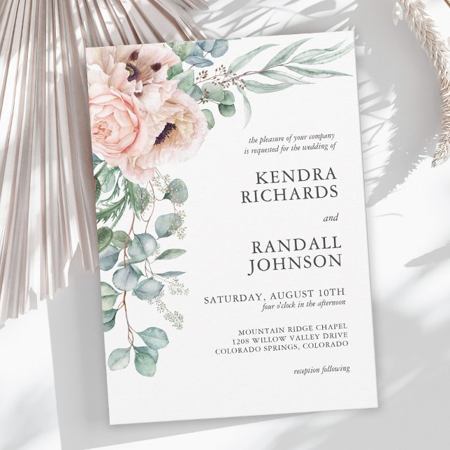 Invitación Wispy Watercolor Boho Poppies y Greenery Boda (Subido por el creador)