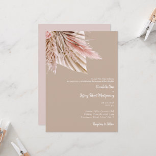 Invitación Wispy Watercolor Pampas Tan y Rosa