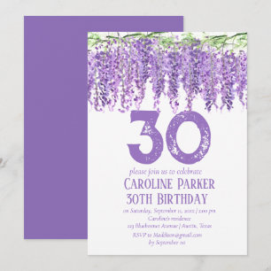 Invitación Wisteria 30 cumpleaños Violeta Morada Floral