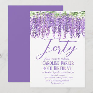 Invitación Wisteria 40 cumpleaños Violeta Morada Floral