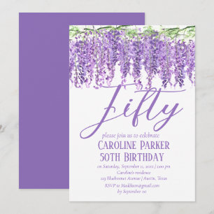 Invitación Wisteria 50.º cumpleaños Violeta Morada Floral