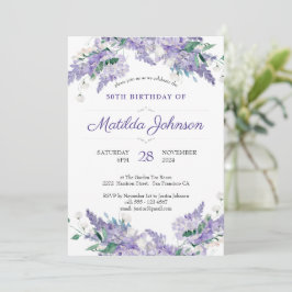 Invitación Wisteria 50 cumpleaños Personalizado púrpura elega