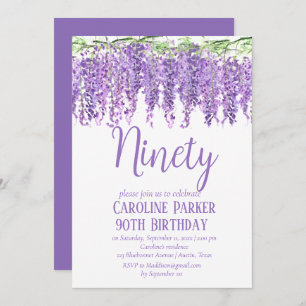 Invitación Wisteria 90 cumpleaños Violeta Morada Floral