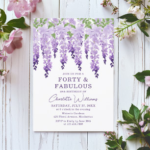 Invitación Wisteria acuarela 40 y fabulosa Moda floral