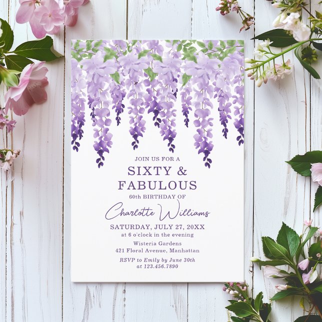 Invitación Wisteria acuarela 60 y fabulosa Moda floral (Subido por el creador)