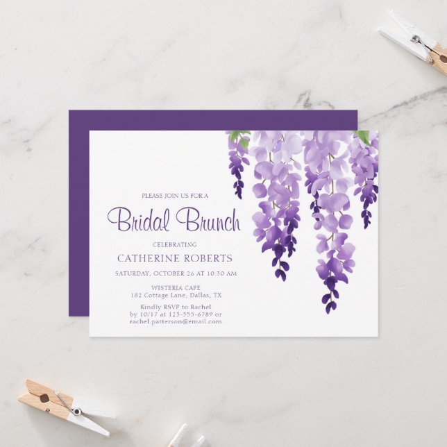 Invitación Wisteria acuarela | Brunch nupcial (Anverso/Reverso In Situ)